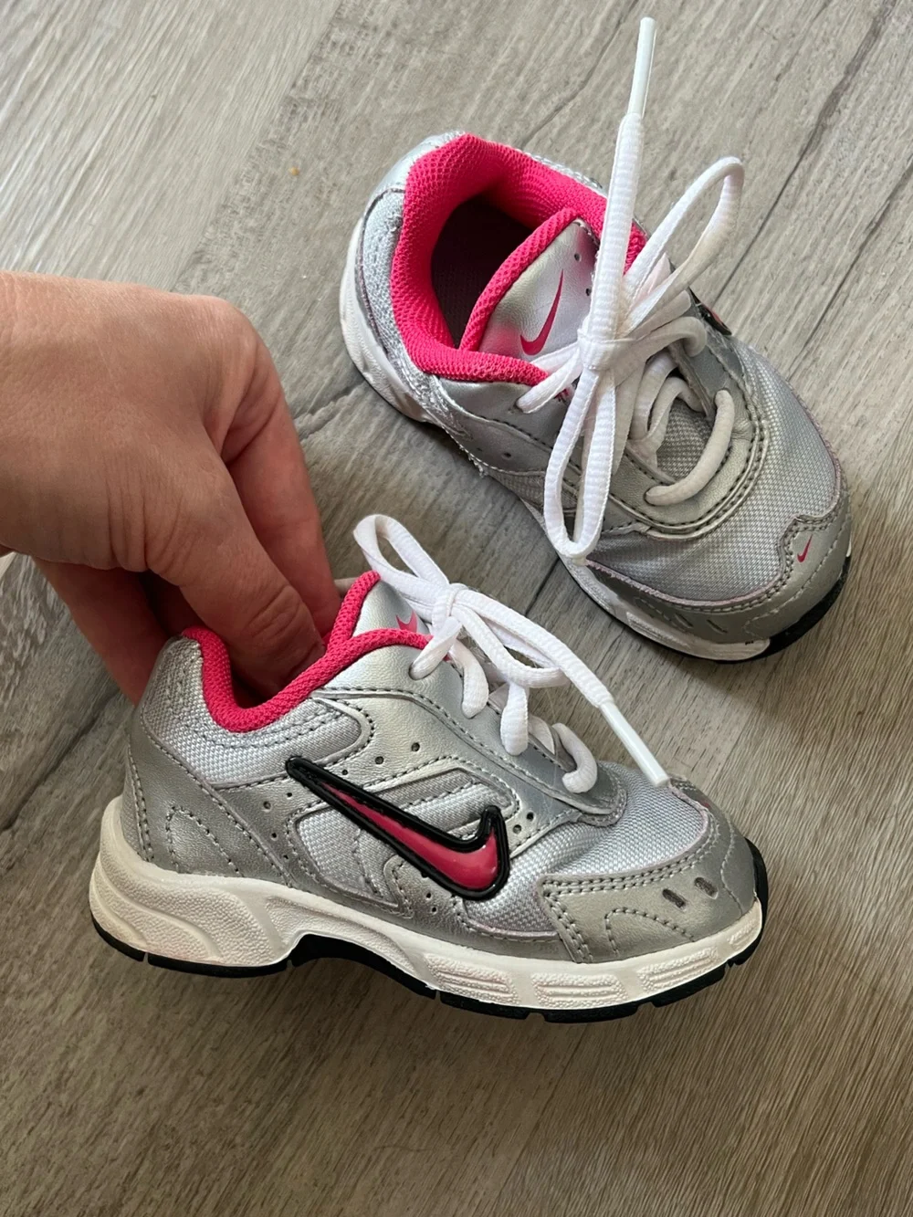 Nike Toddler Silver and Pink Retro Sneakers size 5